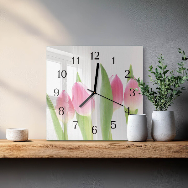 Wanduhr aus glas Tulpen