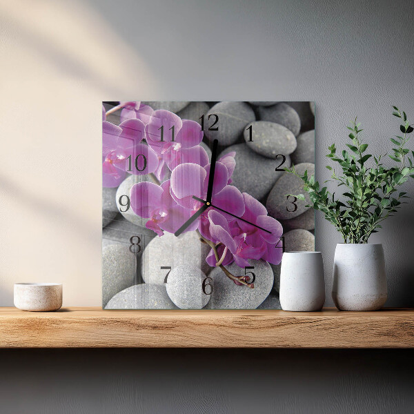 Wanduhr aus glas Orchideensteine