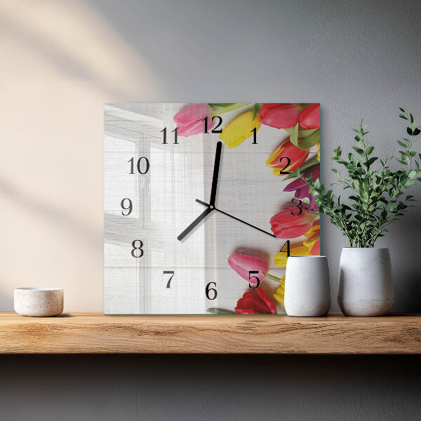 Wanduhr aus glas Tulpen