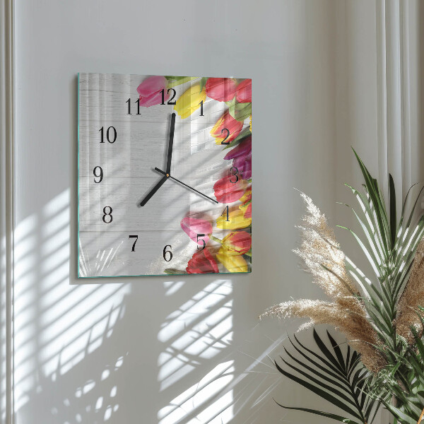Wanduhr aus glas Tulpen