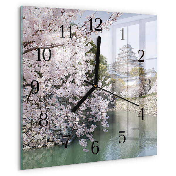 Wanduhr aus glas Kirschbäume