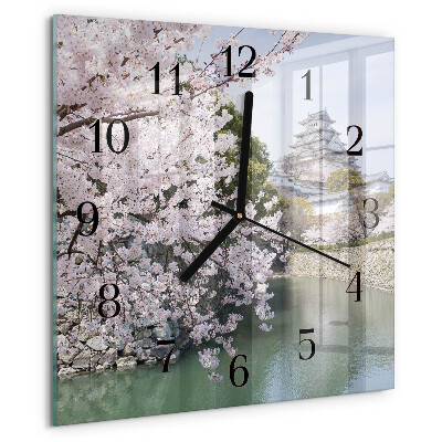 Wanduhr aus glas Kirschbäume
