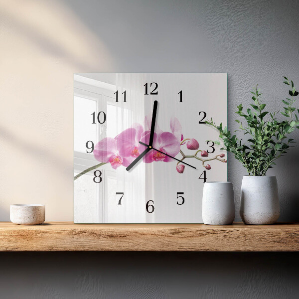 Wanduhr aus glas Orchidee