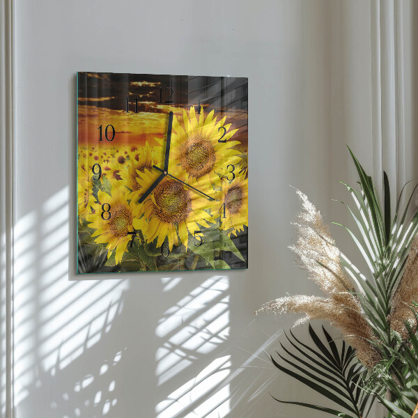 Wanduhr aus glas Sonnenblumen