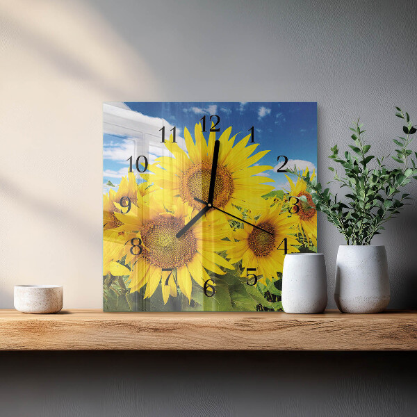 Wanduhr aus glas Sonnenblumen