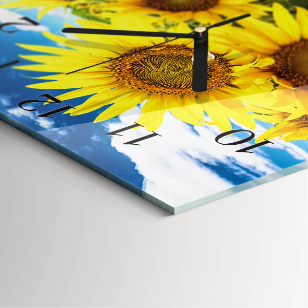 Wanduhr aus glas Sonnenblumen