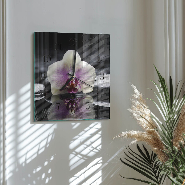Wanduhr aus glas Orchidee