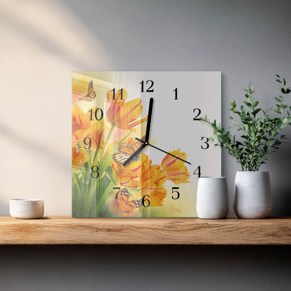 Wanduhr aus glas Tulpen