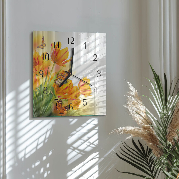 Wanduhr aus glas Tulpen