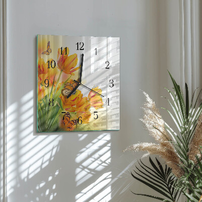 Wanduhr aus glas Tulpen