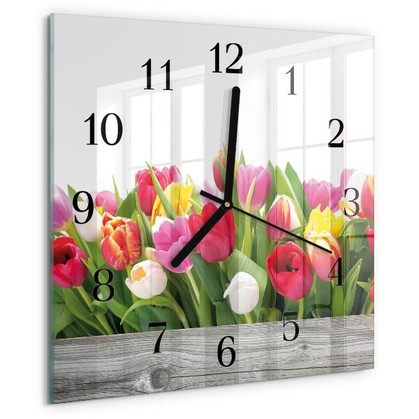 Wanduhr aus glas Tulpen