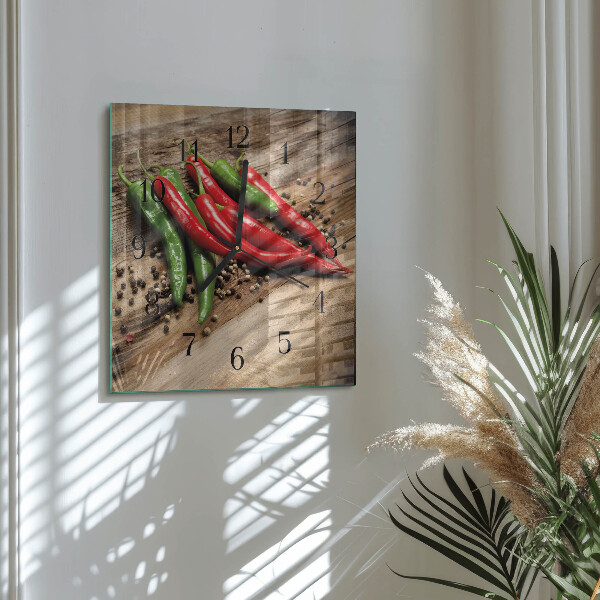 Wanduhr aus glas Chilischoten