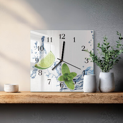 Wanduhr aus glas Minze mit Limette