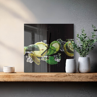 Wanduhr aus glas Zitrone und Limette