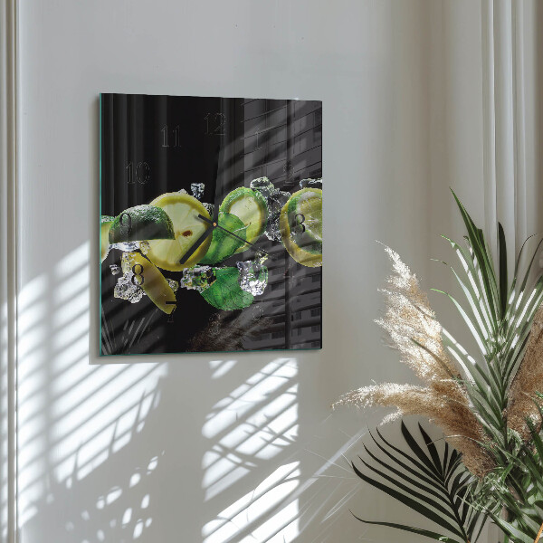 Wanduhr aus glas Zitrone und Limette