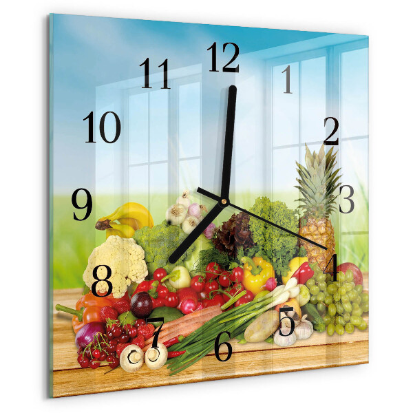 Wanduhr aus glas Gemüse Obst