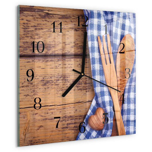 Wanduhr aus glas Holz und Besteck