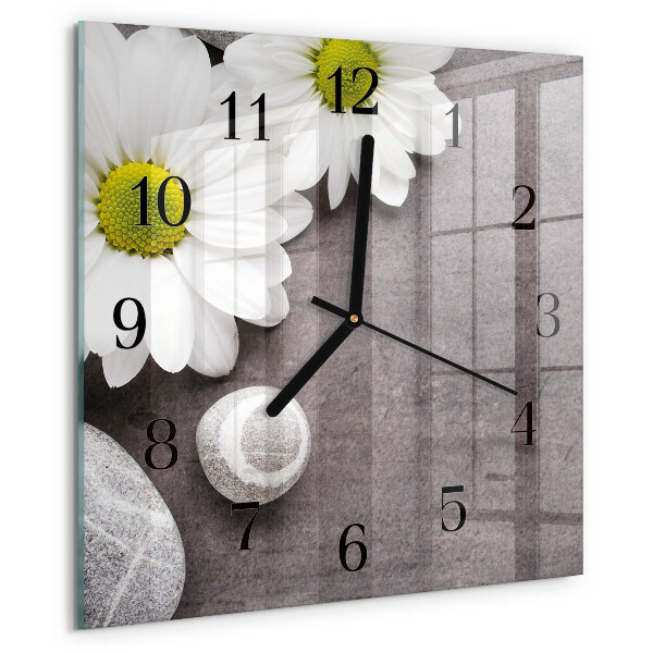 Wanduhr aus glas Blumen und Steine