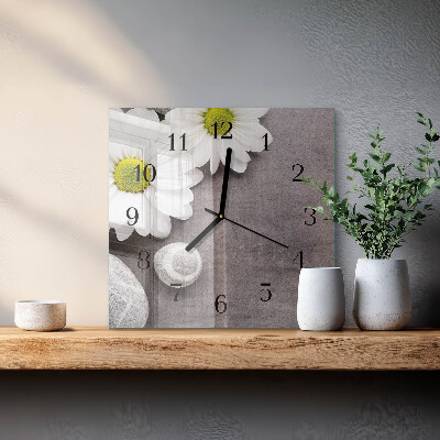Wanduhr aus glas Blumen und Steine