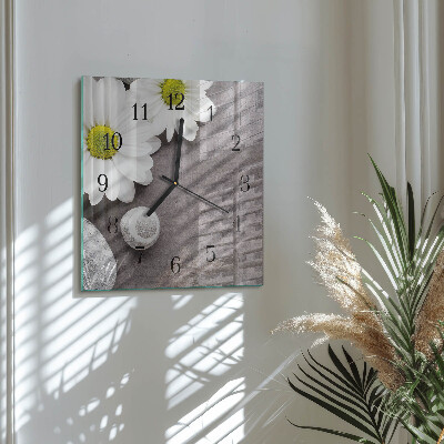 Wanduhr aus glas Blumen und Steine