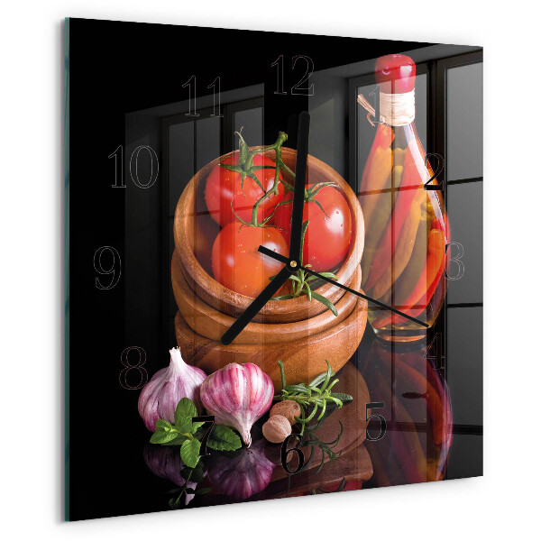 Wanduhr aus glas Tomaten und Knoblauch