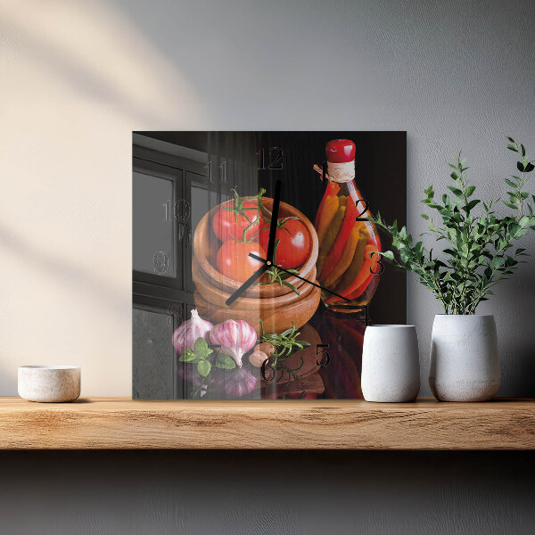 Wanduhr aus glas Tomaten und Knoblauch