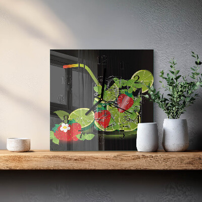 Wanduhr aus glas Erdbeere und Limette