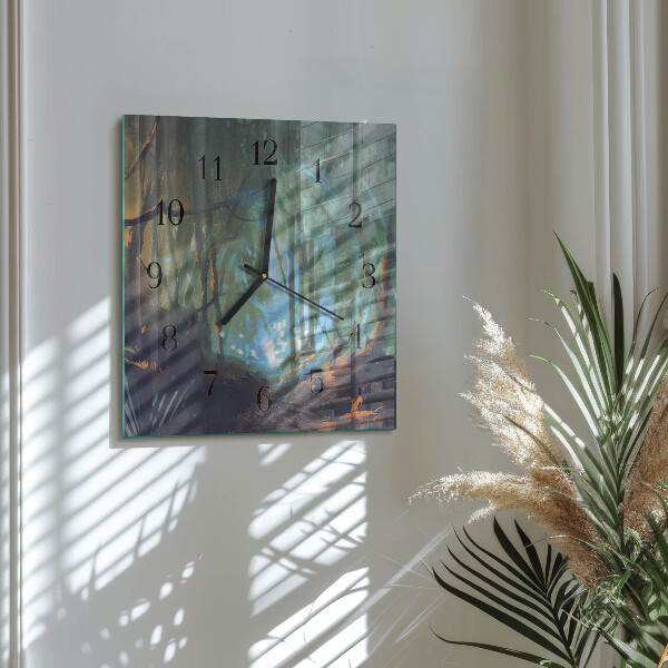Wanduhr aus glas Mystischer Wald