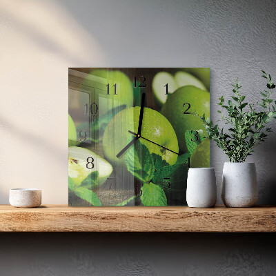 Wanduhr aus glas Grüne Äpfel