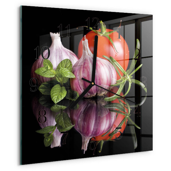 Wanduhr aus glas Tomaten-Knoblauch