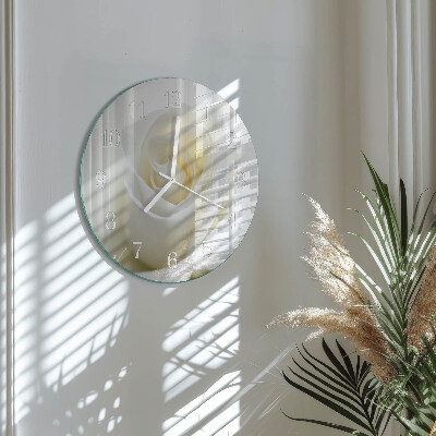 Glas wanduhr Weiße Rose