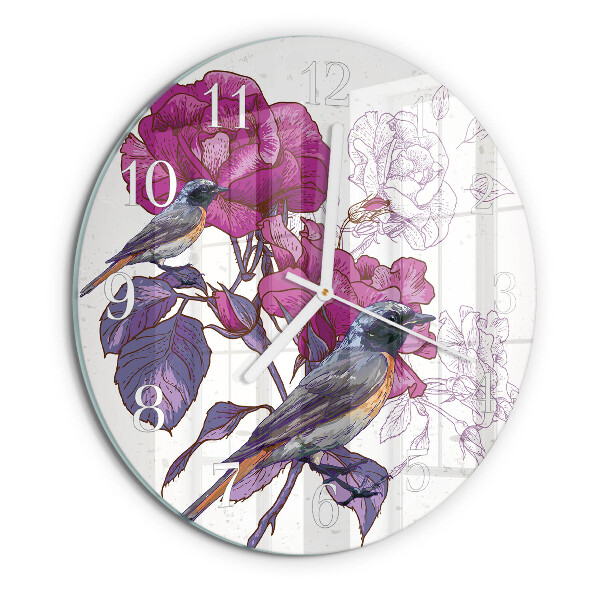 Glas wanduhr Vögel Blumen