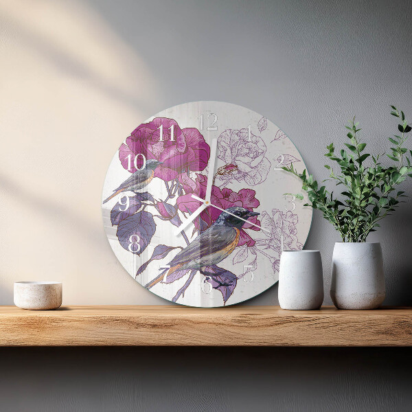 Glas wanduhr Vögel Blumen