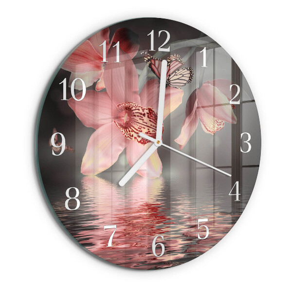 Glas wanduhr Orchidee
