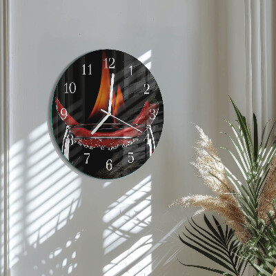 Glas wanduhr Chili-Feuer