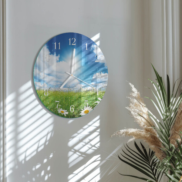 Glas wanduhr Wiesenblumen