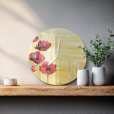 Glas wanduhr Mohnblumen
