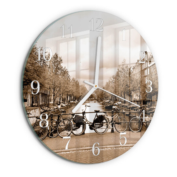 Glas wanduhr Amsterdam Sepia