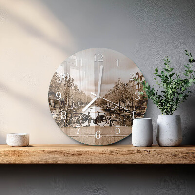 Glas wanduhr Amsterdam Sepia