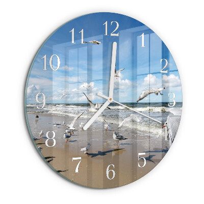 Glas wanduhr Möwen am Strand