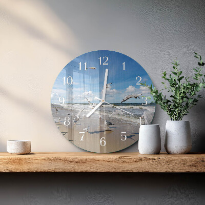 Glas wanduhr Möwen am Strand