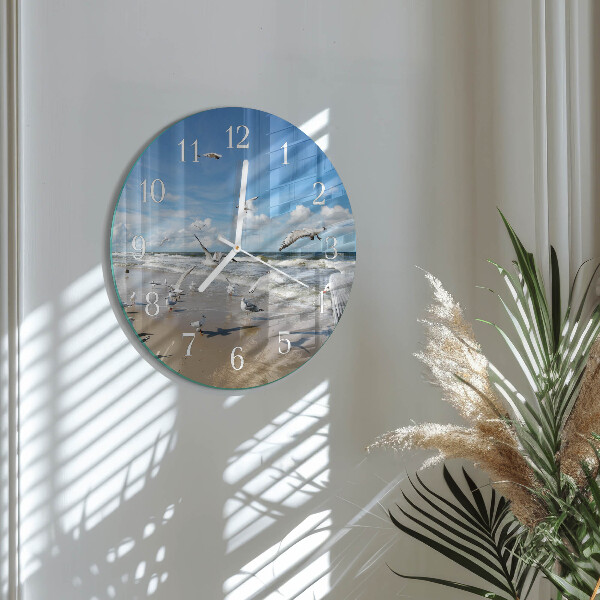Glas wanduhr Möwen am Strand