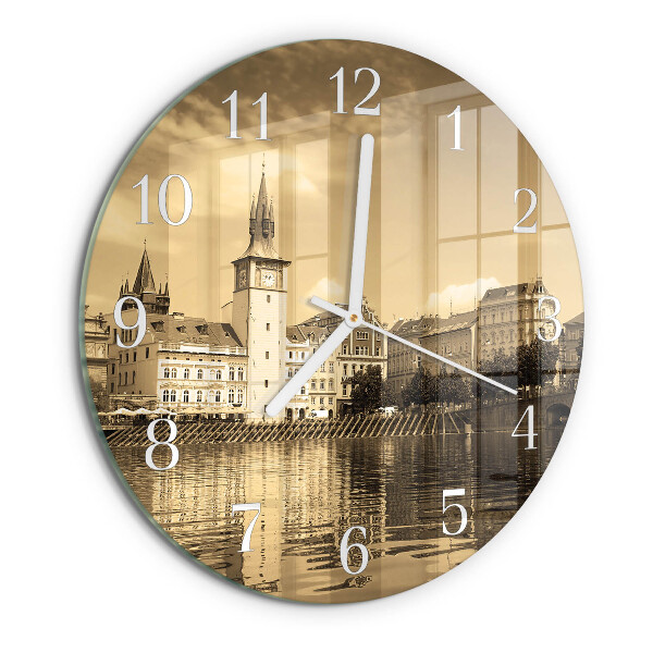 Glas wanduhr Sepia Castle
