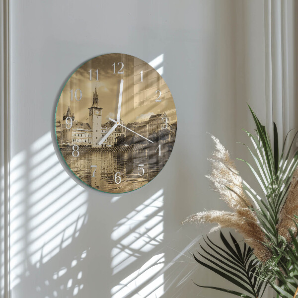 Glas wanduhr Sepia Castle