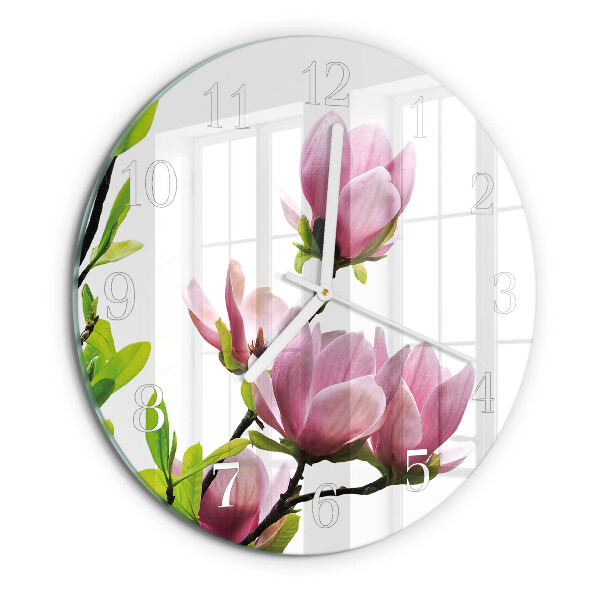 Glas wanduhr Magnolienblüte