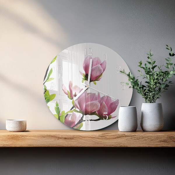 Glas wanduhr Magnolienblüte