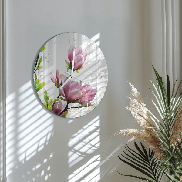 Glas wanduhr Magnolienblüte