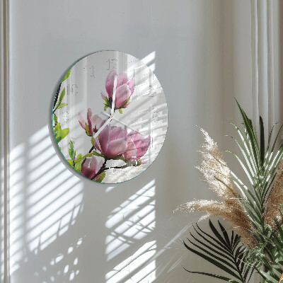 Glas wanduhr Magnolienblüte