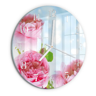 Glas wanduhr Pfingstrosen