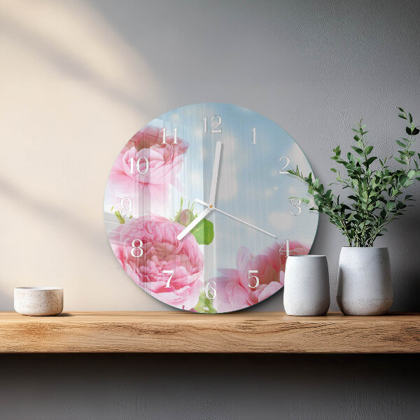 Glas wanduhr Pfingstrosen